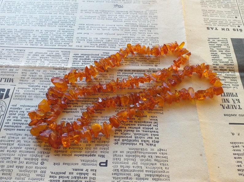 Natural Baltic Amber Vintage Necklace Honey Polished 72 cm 33 gr #a8