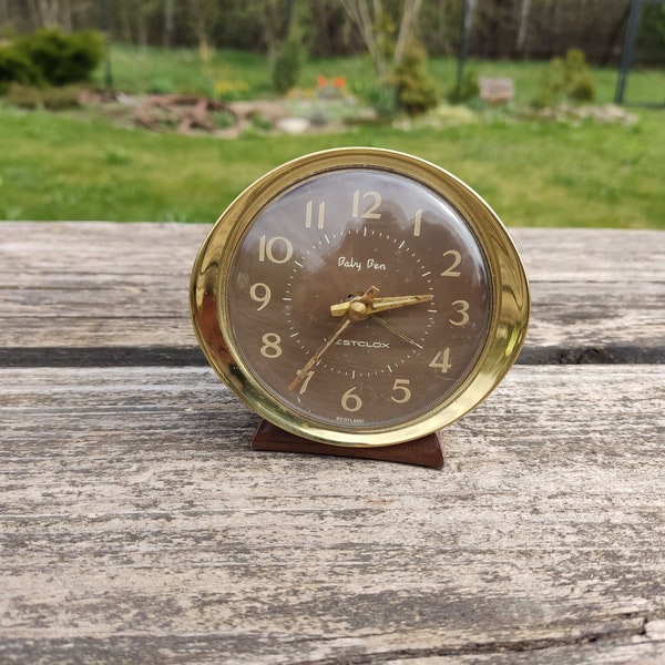 Vintage Scotland Alarm Clock Baby Ben Westclox Big Metal Brown German Alarm Clock for parts or repair