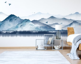 Landscape Wallpaper, Abstract Wallpaper, Watercolour, Blue Wallpaper, Wall Art, Wallpaper, Home Decor,Mural,Eco Friendly,Removable Wallpaper