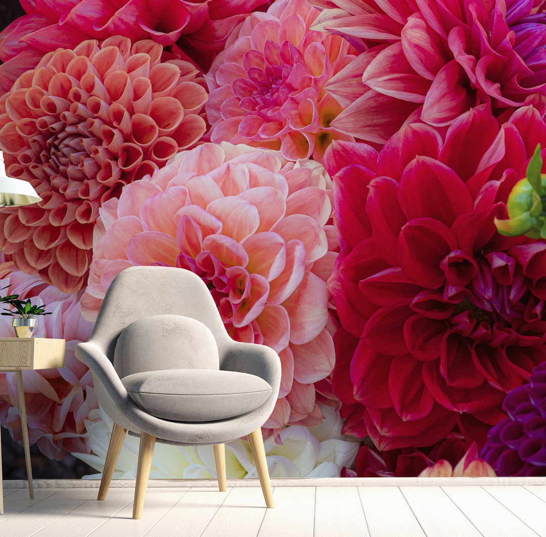 Flower Wallpaper Flower Mural Pink Mural Pink Wallpaper Etsy