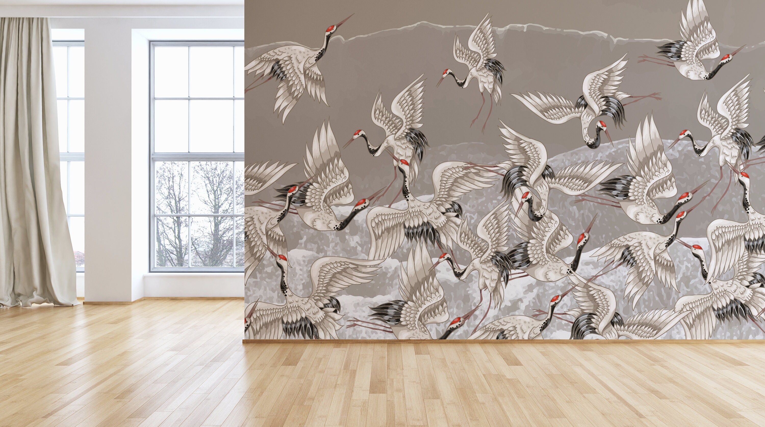 Crane bird Wallpaper Crane Wallpaper Crane Brown Wallpaper | Etsy