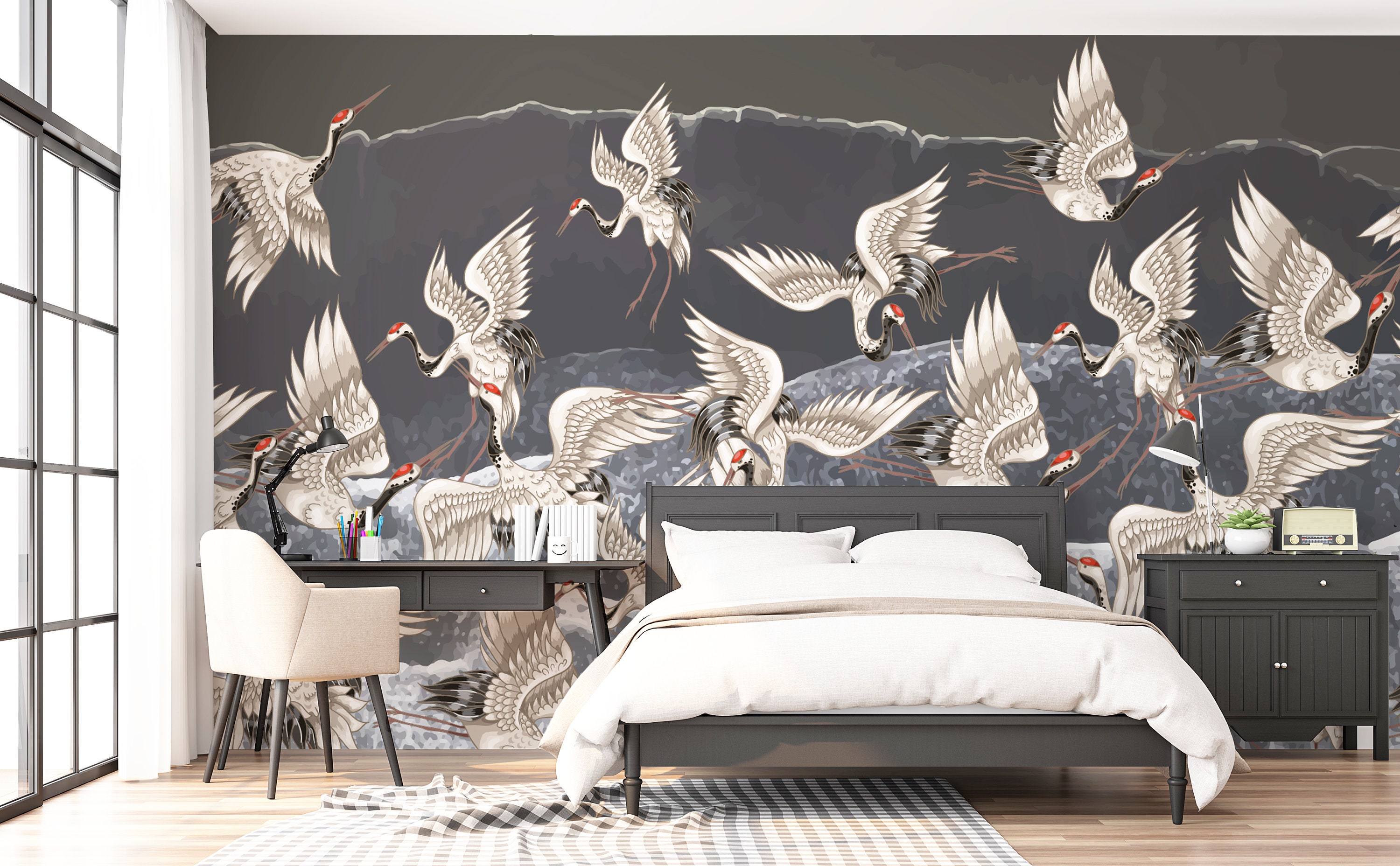 Crane bird Wallpaper Crane Wallpaper Crane Dark Wallpaper | Etsy