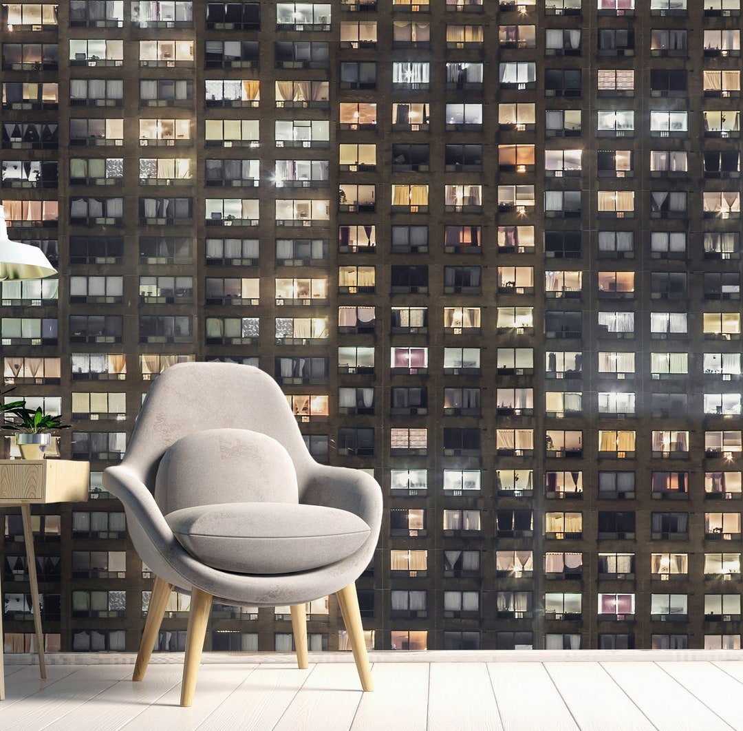 Windows Wallpaper, Windows Mural, Building Mural, Building Wallpaper, Wall Art, Home Decor, Peel