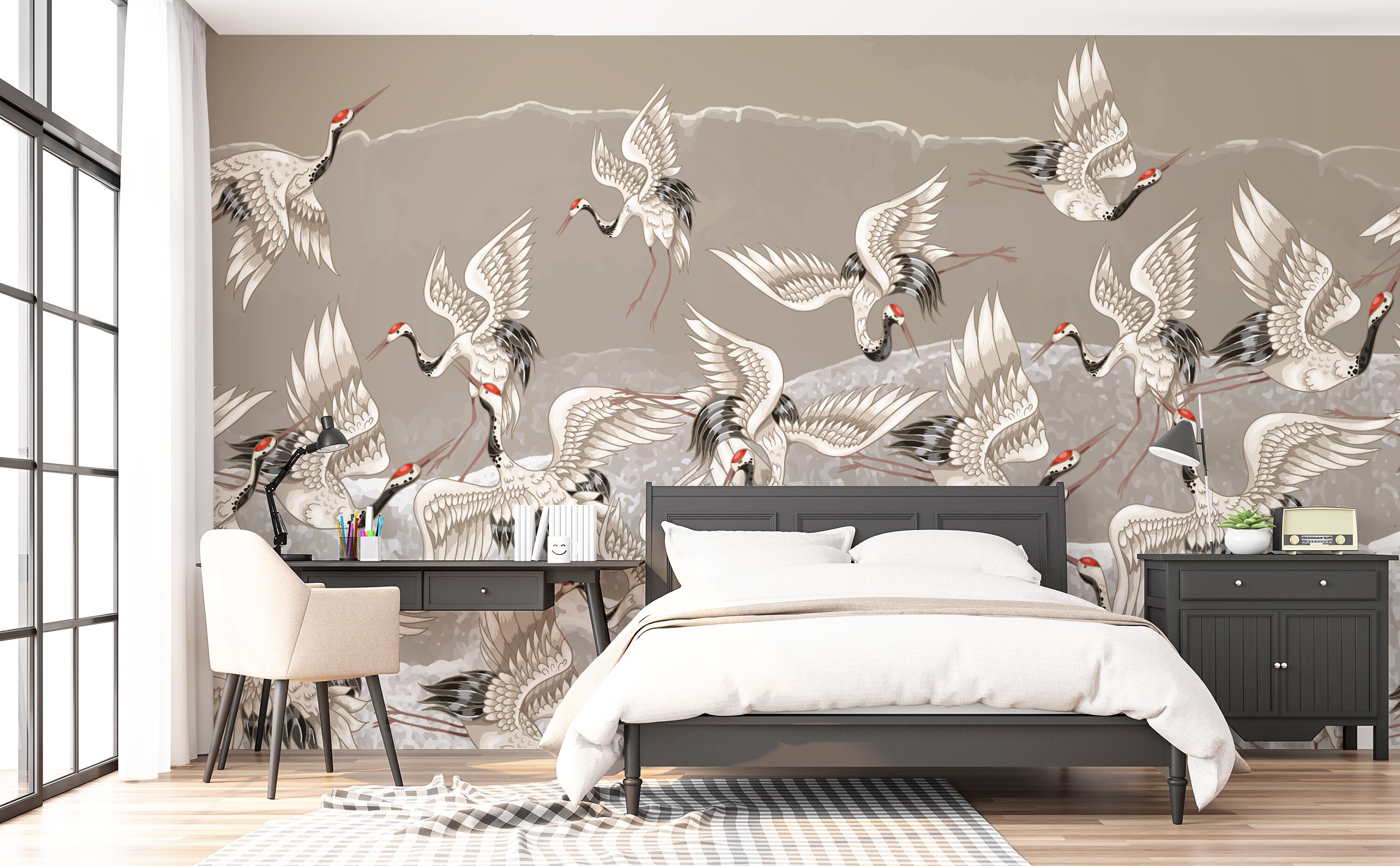 Crane Bird Wallpaper Crane Wallpaper Crane Brown Wallpaper | Etsy