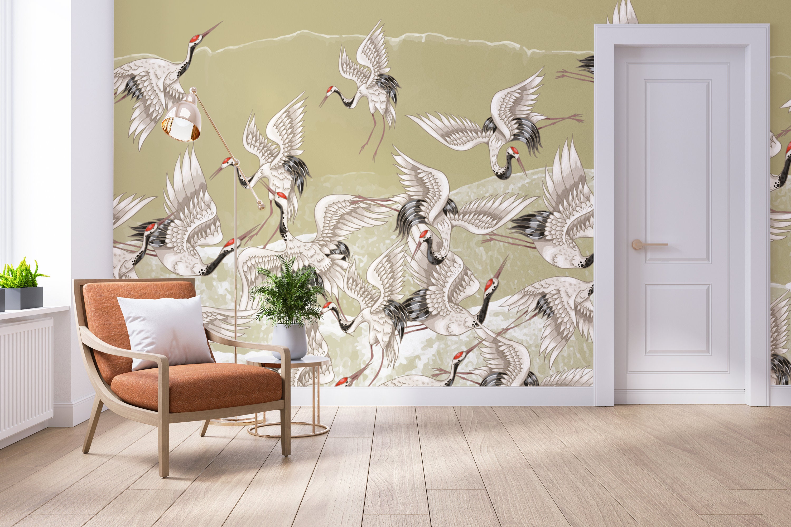 Crane Bird Wallpaper Crane Wallpaper Crane Green Wallpaper - Etsy