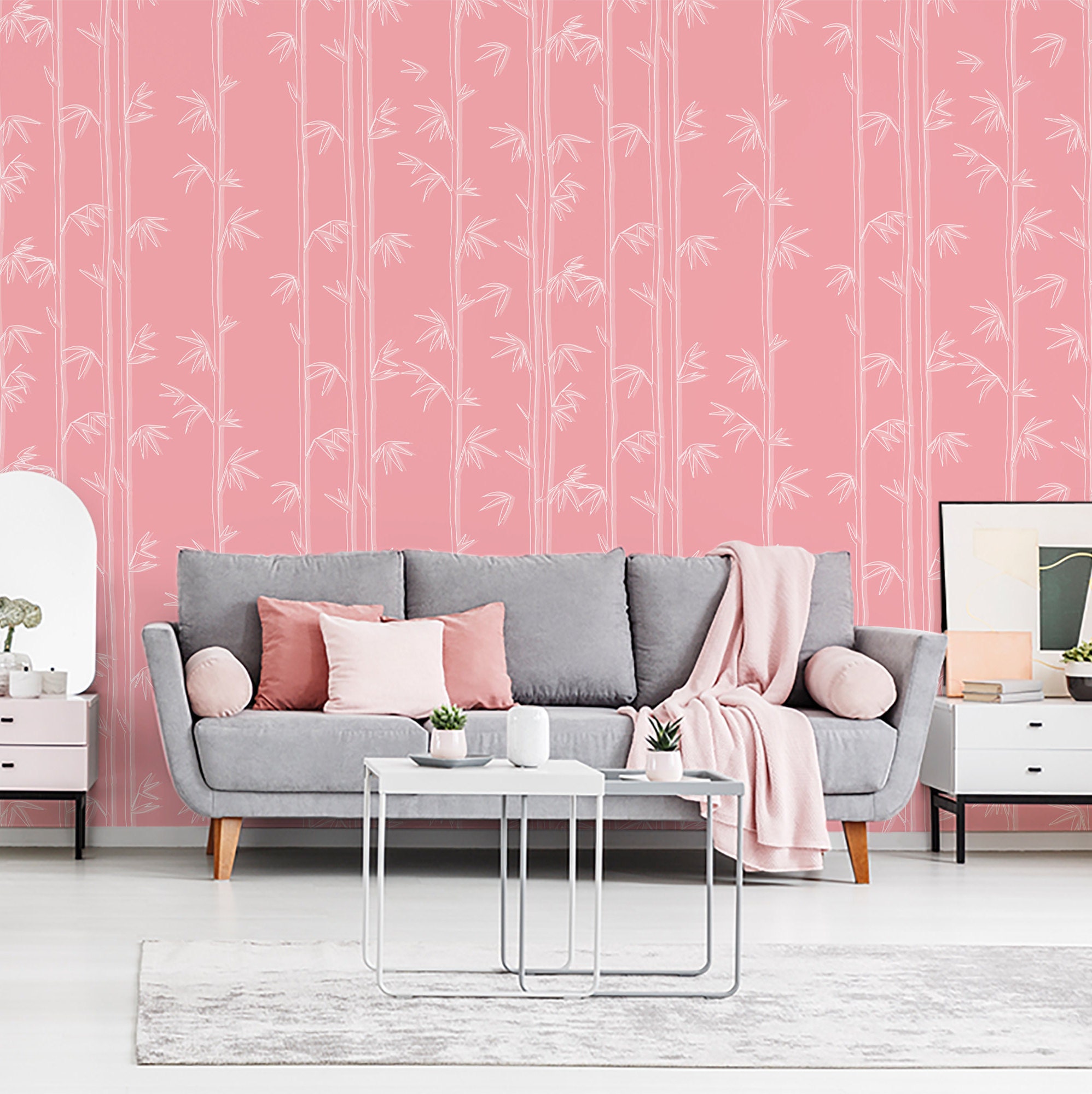 Bamboo Pink Wallpaper Pink Wallpaper Eco Friendly Etsy