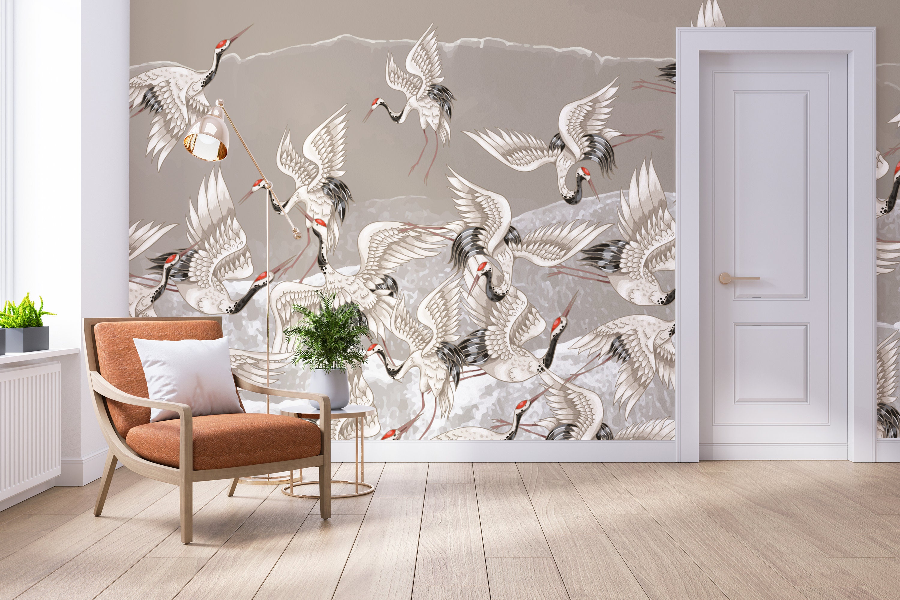 Crane Bird Wallpaper Crane Wallpaper Crane Brown Wallpaper | Etsy