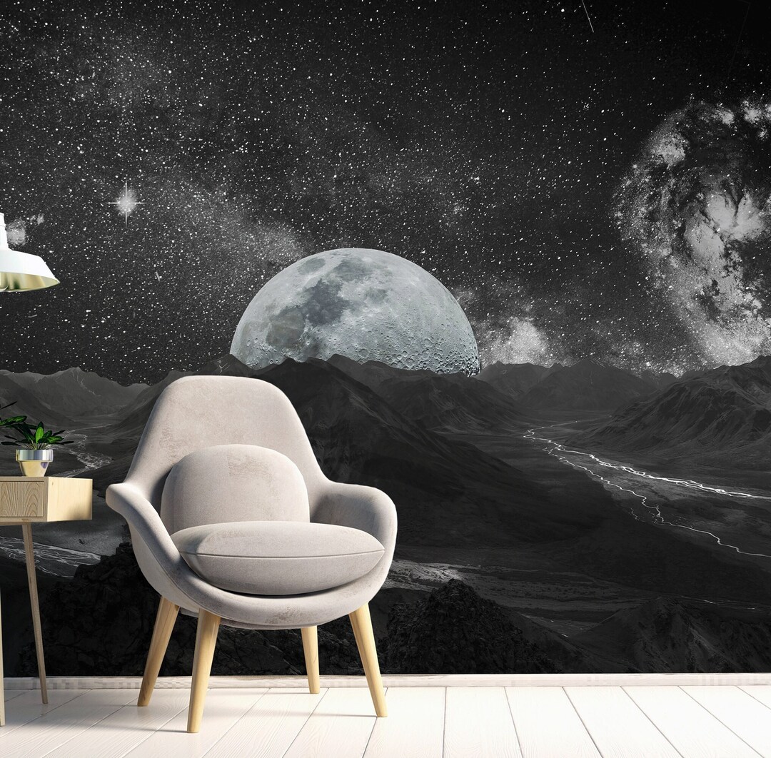 Moon Wallpaper Moon Mural Space Wallpaper Space Mural Home - Etsy