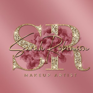 Gold Pink Watercolor Logo, Smoke Logo, Beauty Logo, Glitter Logo, Makeup Artist Logo, Boutique Logo, Hair Logo, Lashes Logo, Nails Logo
