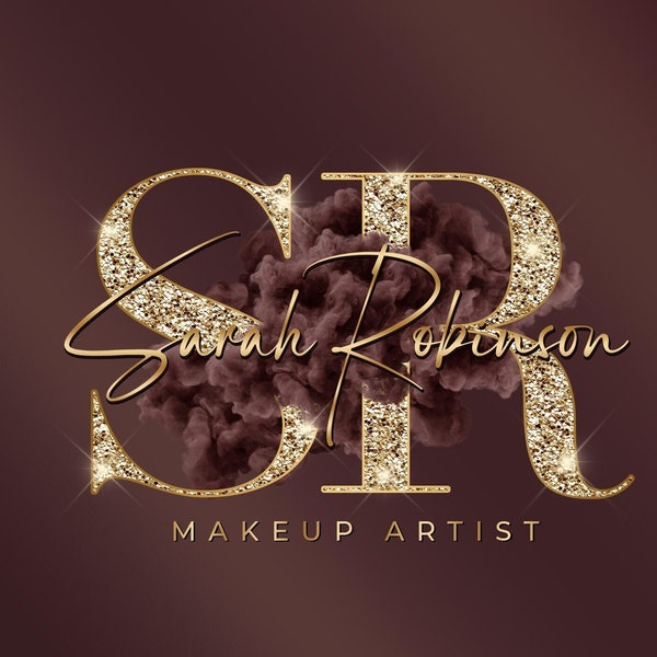 Gold Brown Watercolor Logo, Smoke Logo, Beauty Logo, Makeup Artist Logo, Signature Logo, Boutique Logo, Hair Logo, Lashes Logo, Nails Logo