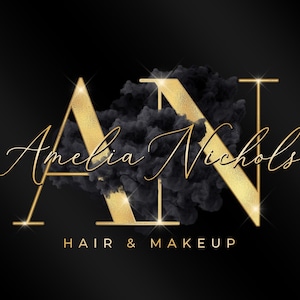 Gold Black Watercolor Logo, Smoke Logo, Beauty Logo, Makeup Artist Logo, Signature Logo, Boutique Logo, Hair Logo, Lashes Logo, Nails Logo