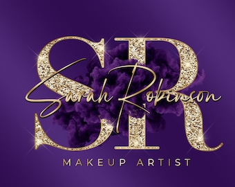 Gold Purple Watercolor Logo, Smoke Logo, Beauty Logo, Glitter Logo, Makeup Artist Logo, Boutique Logo, Hair Logo, Lashes Logo, Nails Logo