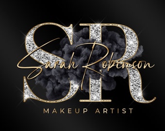 Gold Black  Silver Watercolor Logo, Smoke Logo, Beauty Logo, Makeup Artist Logo, Signature Logo, Boutique Logo, Hair Logo, Nails Lashes Logo