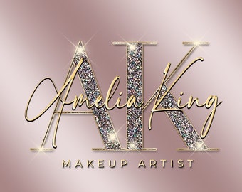 Logotipo de beleza em tons de ouro e rosa, Logotipo com glitter e brilho, Logotipo de luxo, Logotipo para boutique, Logotipo para salão de beleza, Logotipo para manicure e lash designer, Design de logotipo personalizado, Logotipo para empresas
