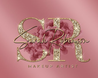 Gold Pink Watercolor Logo, Smoke Logo, Beauty Logo, Glitter Logo, Makeup Artist Logo, Boutique Logo, Hair Logo, Lashes Logo, Nails Logo