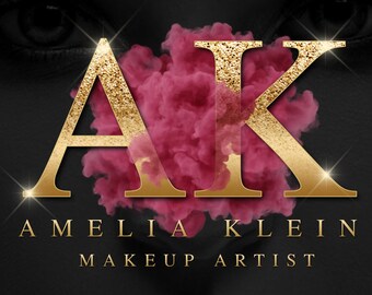 Logotipo de belleza rosa dorado, logotipo personalizado, logotipo editable, logotipo DIY Corjl, logotipo de humo, logotipo de maquillaje y peluquería, logotipo de salón de uñas y pestañas, logotipo con purpurina