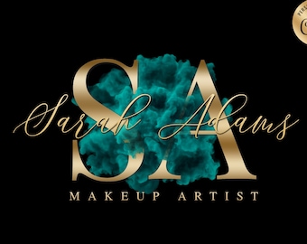 Emerald Smoke Logo, Gold Glitter, Beauty Salon Logo (DIY Template)