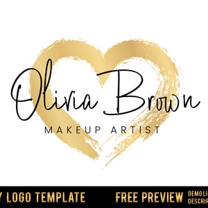 Gold Logo, Beauty Logo, Heart Logo, Makeup Logo, Hair Logo, Boutique Logo, Cosmetics Logo, Nails Logo, Lash Logo, Fashion Logo, Salon Logo