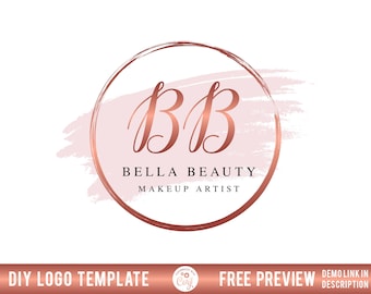 Pink Circle Logo, Rose Gold Logo, Beauty Logo, Makeup Artist Logo, Boutique Logo Design, Fashion Logo, DIY Salon Branding Template
