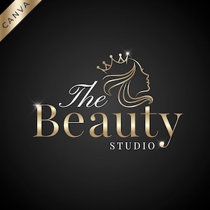 Gold Beauty Logo, Canva Logo Template, Luxury Logo, Salon Logo, Crown Logo, Face Logo, Instant Download, Hair Makeup Logo, Nails Lash Logo