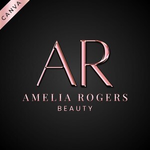 Pink Beauty Logo, Canva Template, Instant Access, Luxury Logo, Boutique Logo, Hair Makeup Logo, Nails Lash Logo, Chrome Logo, Rose Gold Logo