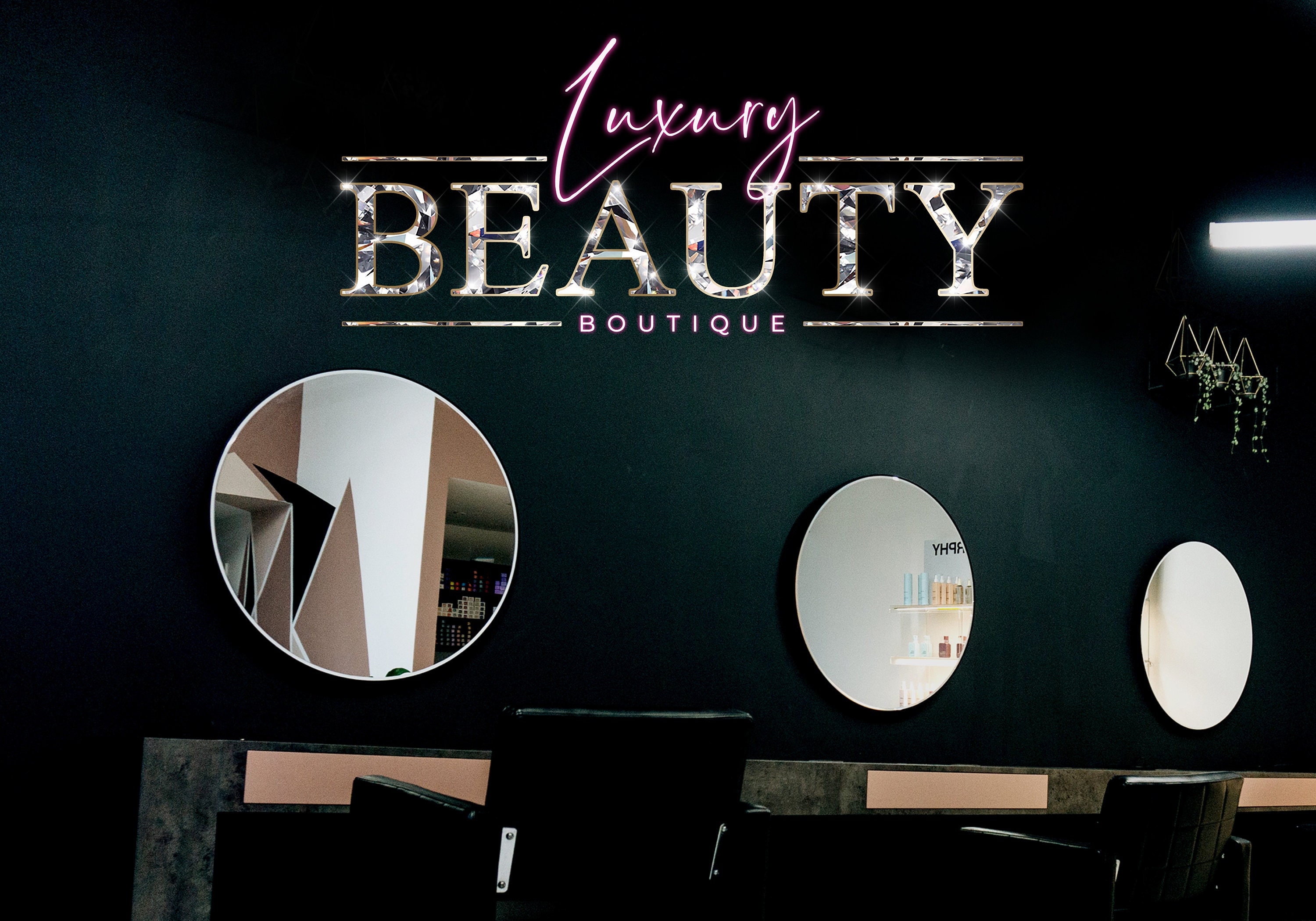 Silver Glitter Sparkle Logo Pink Neon Logo Beauty Logo Etsy