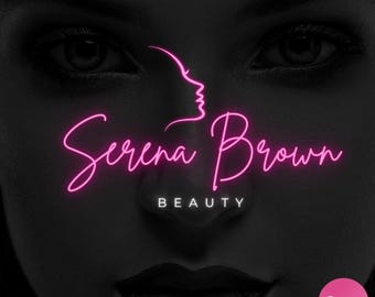 Logotipo de belleza rosa, plantilla de logotipo de Canva, logotipo neón, logotipo de maquillador/a, logotipo de estilista, logotipo de uñas y pestañas, logotipo de salón de belleza, logotipo de rostro de belleza