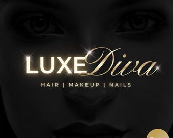Goldenes Beauty-Logo, Canva-Logo-Vorlage, Sofort-Download, Make-up-Logo, Neon-Logo, Glitzer-Schein-Logo, Friseursalon-Logo, Nägel-Lash-Logo