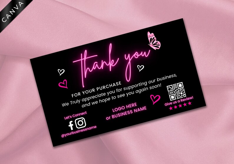 Editable Pink Thank You Card Template, Small Business (canva) - Etsy