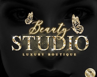 Gold Beauty Logo, Benutzerdefiniertes Business Logo, bearbeitbares Logo, DIY Corjl Logo, Schmetterling Logo, Haar Make-up Logo, Nägel Lash Salon Logo, Glitter Logo