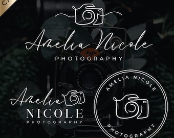 Minimalist Photography Logo, Editable Camera Watermark (Canva Template)