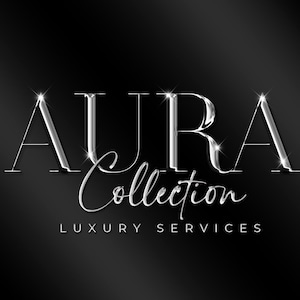 May include: A silver metallic logo with the text "AURA Collection LUXURY SERVICES" on a black background.