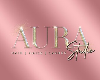 Logotipo de belleza rosa dorado, logotipo brillante, logotipo de salón de belleza, logotipo de pestañas, logotipo de boutique, logotipo de lujo, logotipo de maquillaje y peluquería, logotipo de uñas y cejas
