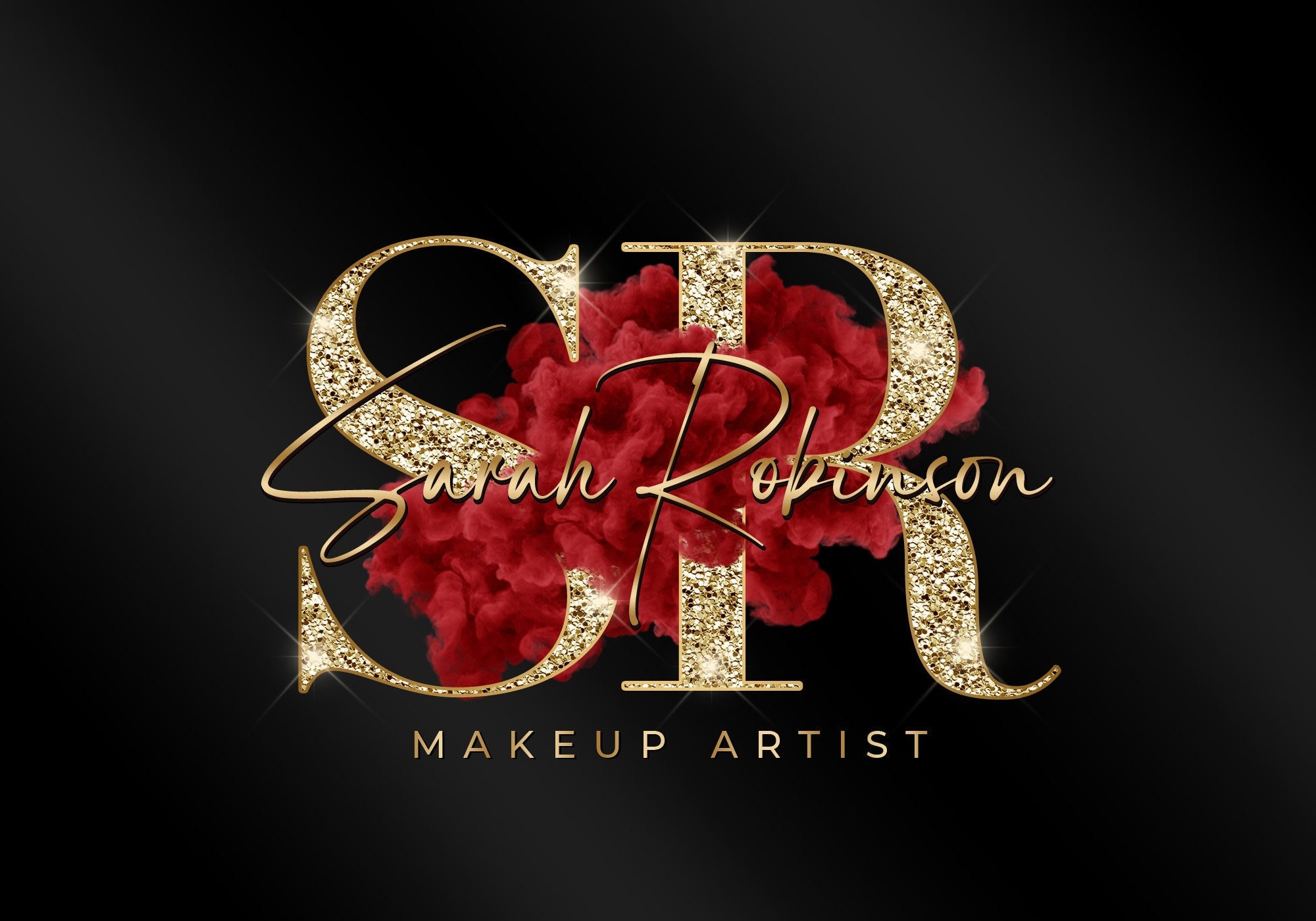 Red Gold Watercolor Logo, Red Smoke Logo, Beauty Logo, Glitter Logo, Makeup Artist Logo, Boutique Logo, Hair Logo, Lashes Logo, Nails Logo