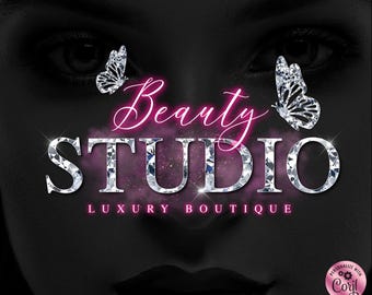 Pink Silver Beauty Logo, Benutzerdefiniertes Geschäftslogo, bearbeitbares Logo, DIY Corjl-Logo, Rauchlogo, Haar-Make-up-Logo, Nägel-Lash-Logo, Schmetterlingslogo