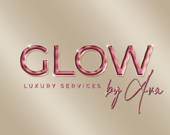 Pode incluir: Um logotipo para um negócio chamado "GLOW by Ava" que oferece serviços de luxo. A palavra "GLOW" está em letras grandes, em negrito e rosa com um contorno dourado. O texto "LUXURY SERVICES" está em letras pretas menores abaixo da palavra "GLOW". O nome "Ava" está escrito em itálico rosa abaixo do texto "LUXURY SERVICES".