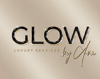 May include: A black and gold logo with the word "GLOW" in bold, black letters with a gold outline. The text "LUXURY SERVICES" appears below the word "GLOW" in smaller, gold letters. The text "by Ava" is written in cursive script in gold below the text "LUXURY SERVICES".