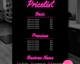 Bearbeitbare rosa Schönheitssalon Preisliste Vorlage (Canva)