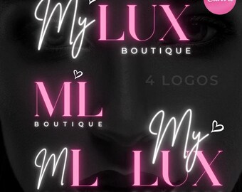 Logotipo de belleza rosa, plantilla de logotipo de Canva, logotipo neón, logotipo de maquillador/a, logotipo de estilista, logotipo de salón de uñas y pestañas, logotipo de boutique, paquete de logotipos