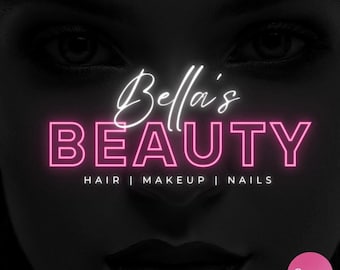 Logotipo de belleza rosa, plantilla de logotipo de Canva, logotipo neón, logotipo de maquillador/a, logotipo de estilista, logotipo de uñas y pestañas, logotipo de salón de belleza, logotipo de empresa