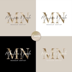 Gouden logo, schoonheidslogo, beige logo, Canva-logosjabloon, make-uplogo, boetieklogo, haarlogo, nagelslogo, wimperslogo, doe-het-zelflogo, salonlogo