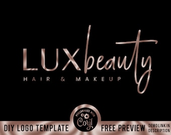 Pink Beauty Logo, Custom Business Logo, Editable Logo Template, DIY Corjl Logo, Luxury Logo, Hair Makeup Logo, Nails Lash Boutique Logo