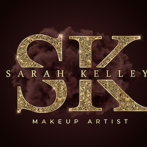 Gold Brown Watercolor Logo, Beauty Logo, Makeup Artist Logo, Boutique Logo, Smoke Logo, Hair Logo, Lashes Logo, Nails Logo, Glitter Logo