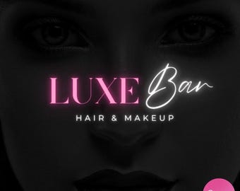 Logotipo de belleza rosa, plantilla de logotipo de Canva, logotipo neón, logotipo de maquillador/a, logotipo de estilista, logotipo de uñas y pestañas, logotipo de salón de belleza, logotipo para boutique