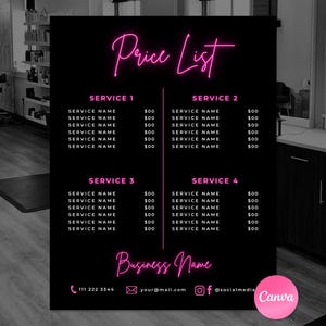 Price List Flyer, Canva Price List, Editable Price List, Hair Price List, Pricing Sheet, Beauty Price List, Pink Price List,Salon Price List