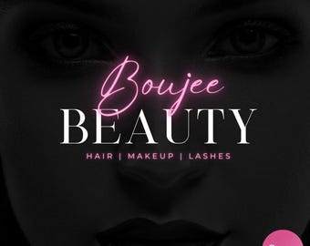 Logotipo de belleza rosa, plantilla de logotipo de Canva, logotipo neón, logotipo de maquillador/a, logotipo de estilista, logotipo de uñas y pestañas, logotipo de salón de belleza, logotipo para boutique