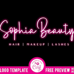 Pink Beauty Logo, Pink Neon Logo, Diy Beauty Logo, Makeup Logo, Custom Logo, Boutique Logo, Hair Logo, Lashe Logo, Nails Logo, Salon Logo