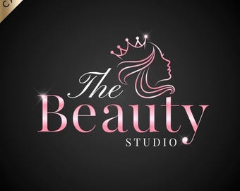 Logotipo de belleza rosa, plantilla de logotipo de Canva, logotipo de corona, logotipo brillante para salón, logotipo de maquillador, logotipo de pestañas, logotipo de uñas, logotipo con purpurina