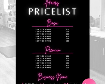Bearbeitbare rosa Salonpreislistenvorlage, Canva Flyer (Digitaler Download)