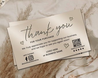 Editable Business Thank You Card Template, Gold Hearts (Canva)